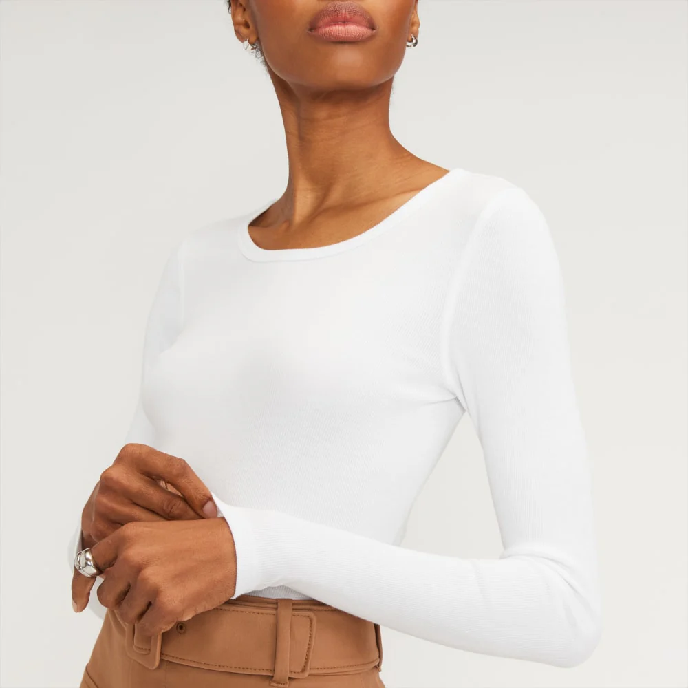 The Supima® Micro Rib Cropped Long-Sleeve Crew | White - Image 3