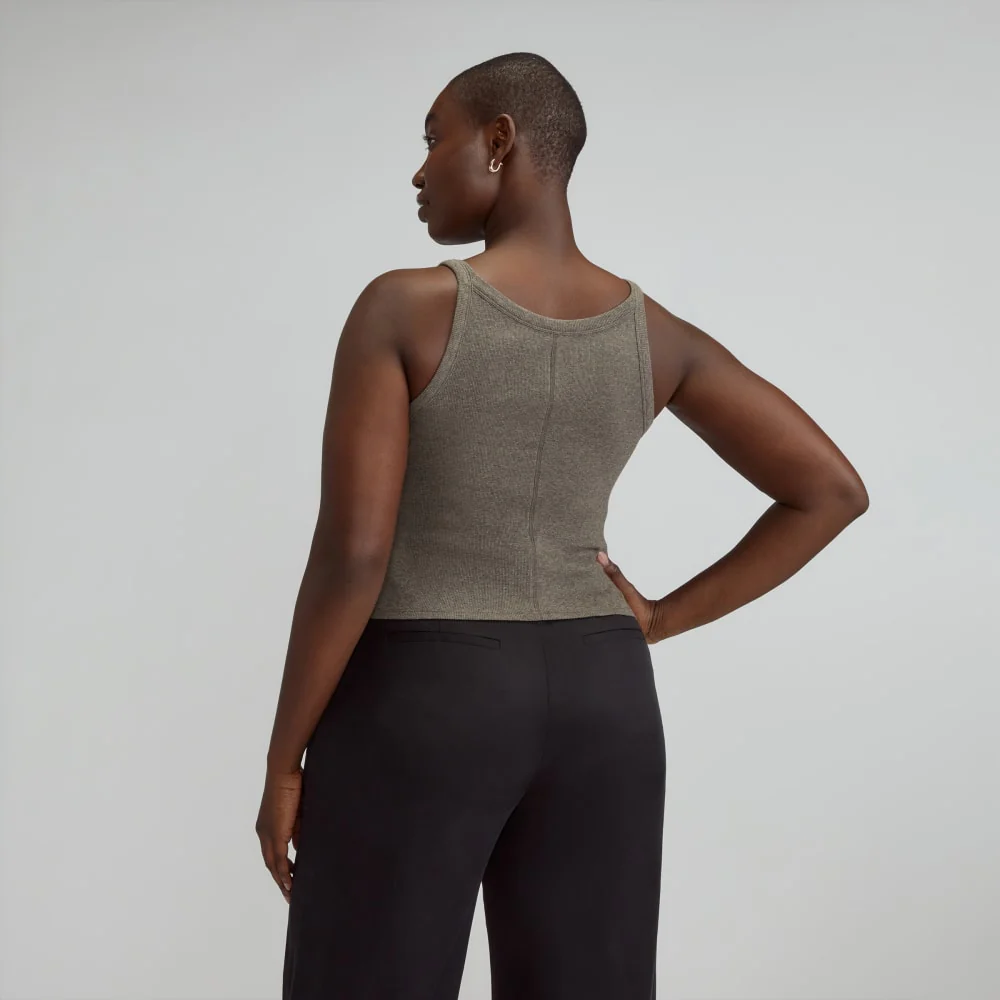 The Supima® Micro-Rib Cropped Tank | Heathered Fatigue - Image 3