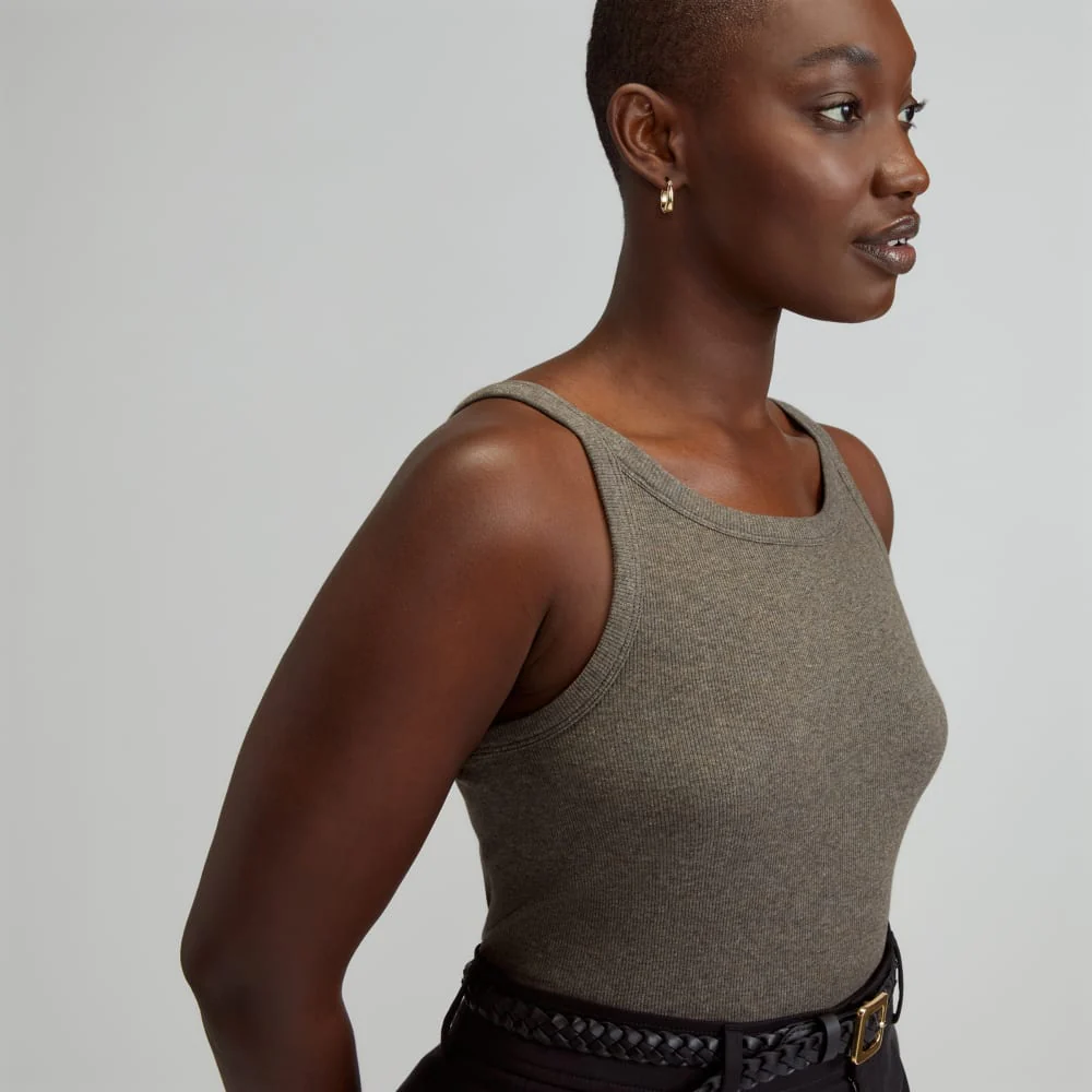 The Supima® Micro-Rib Cropped Tank | Heathered Fatigue - Image 4
