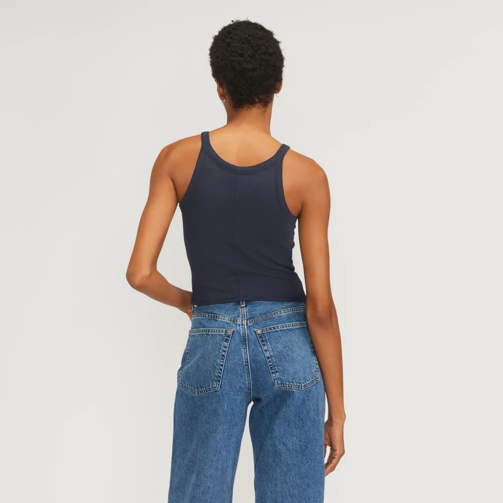 The Supima® Micro-Rib Cropped Tank | Navy - Image 3