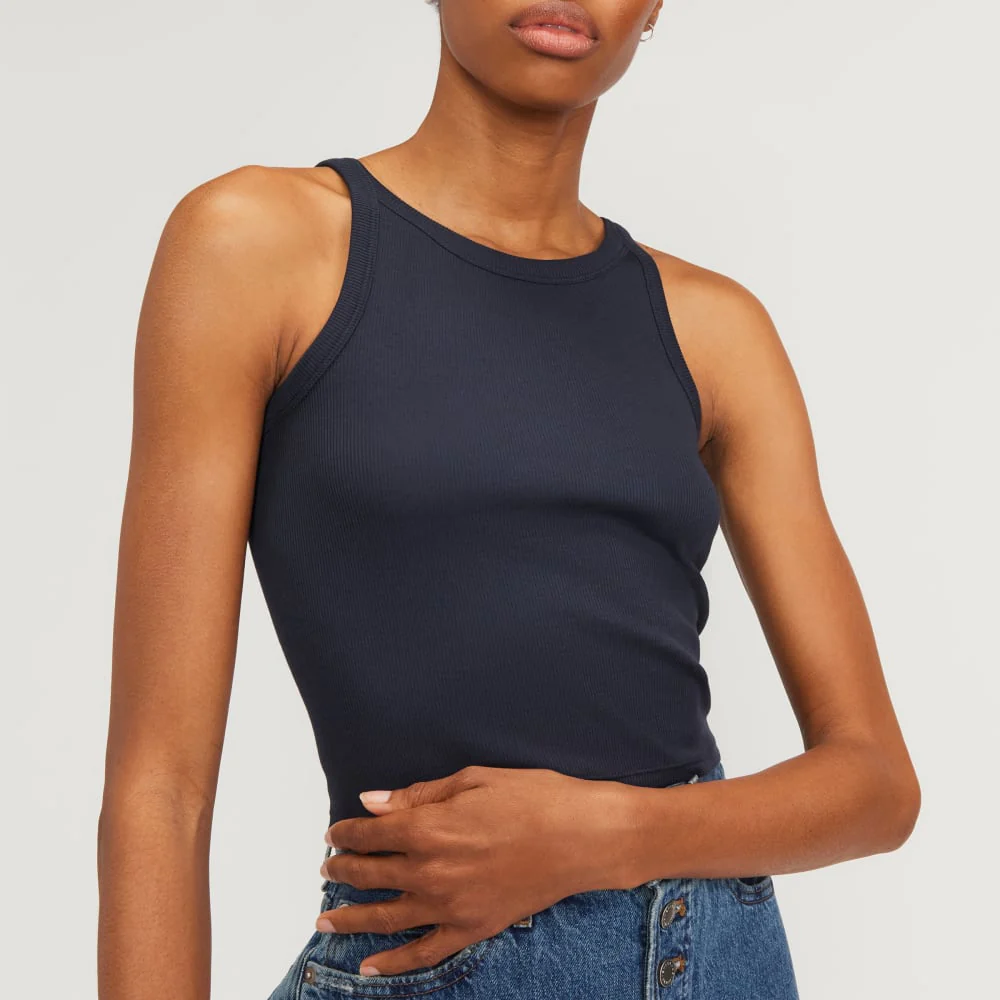 The Supima® Micro-Rib Cropped Tank | Navy - Image 4