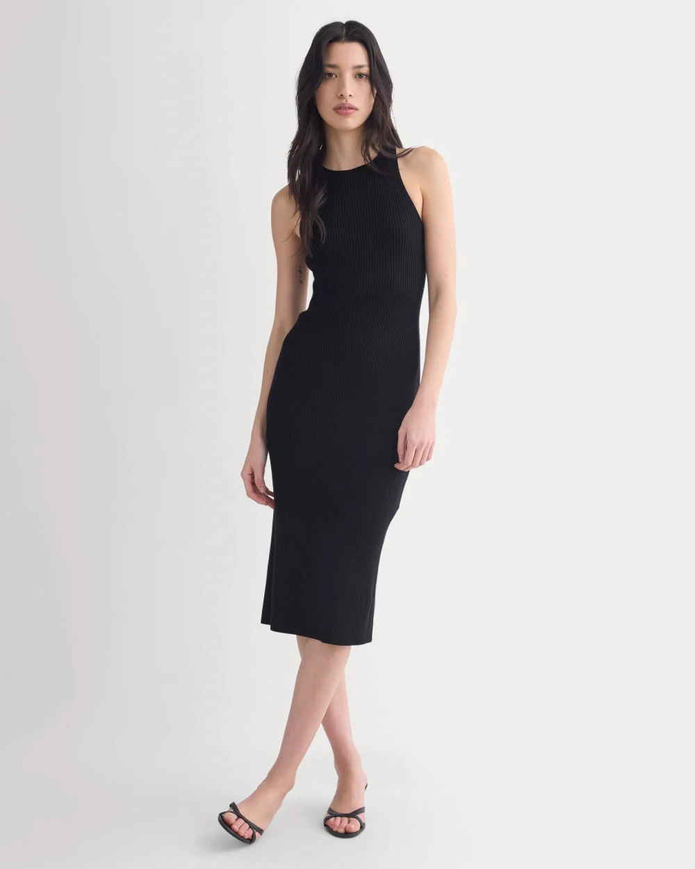 Cutaway Ribbed Midi Dress | Black - Image 3