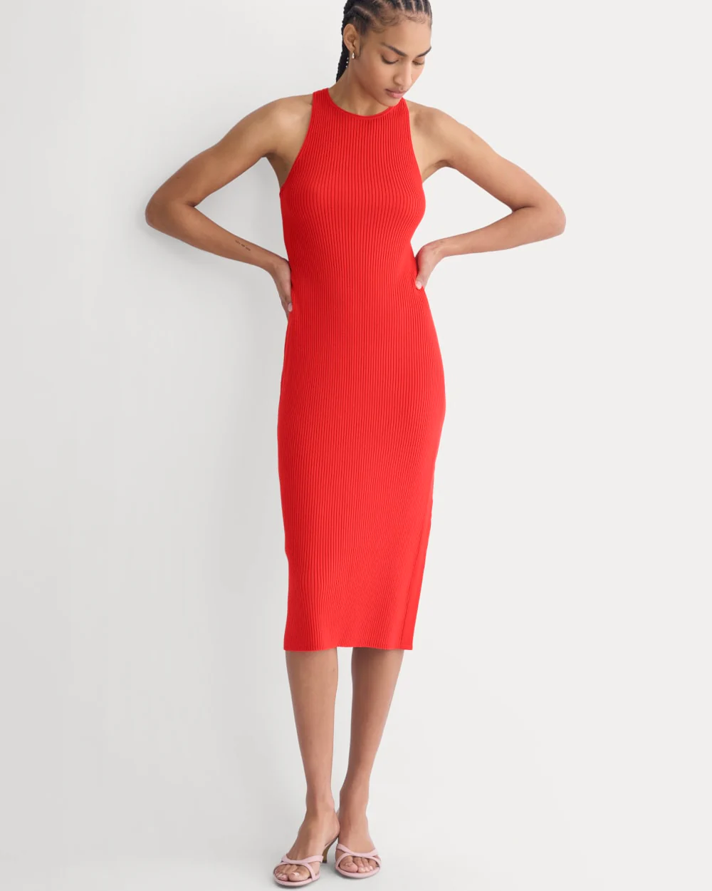 Cutaway Ribbed Midi Dress | Fiery Red