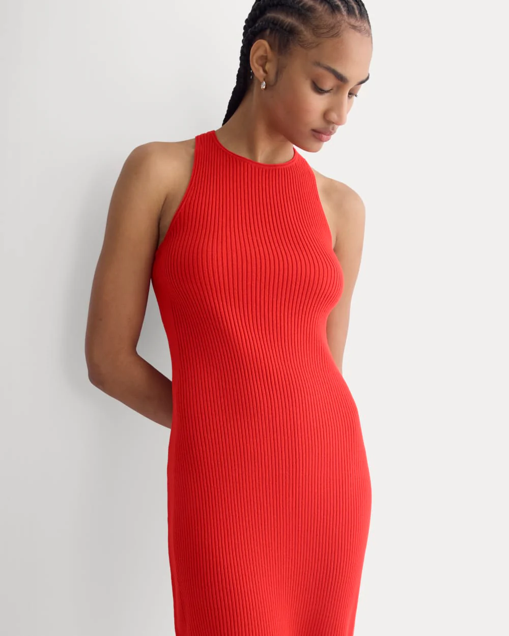 Cutaway Ribbed Midi Dress | Fiery Red - Image 3