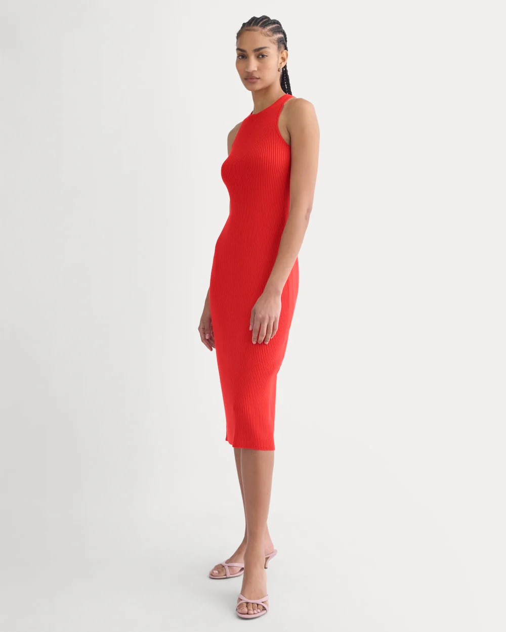 Cutaway Ribbed Midi Dress | Fiery Red - Image 4