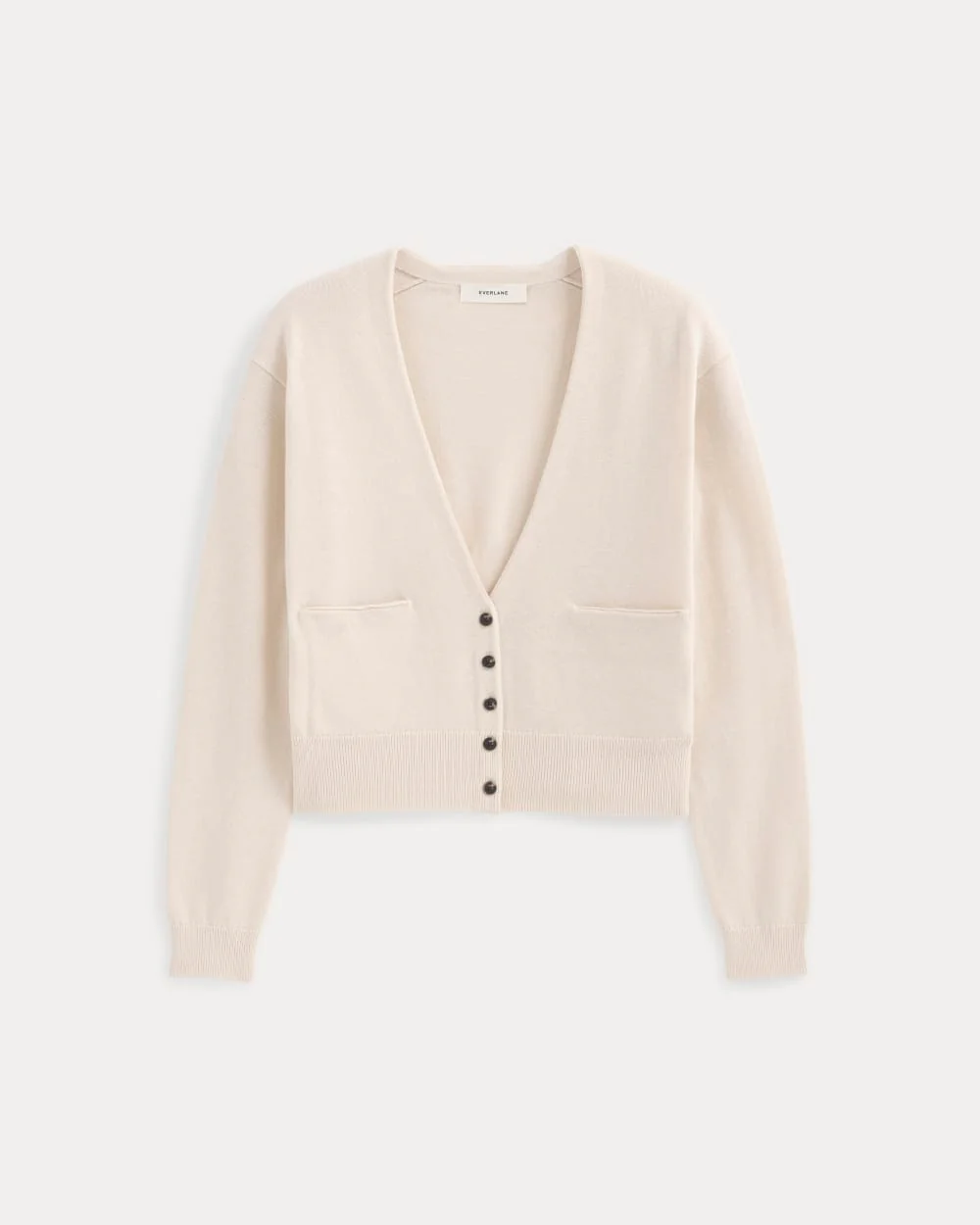 Deep V-Neck Cardigan in Cotton Merino | Canvas - Image 2