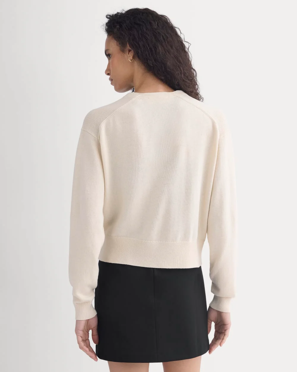 Deep V-Neck Cardigan in Cotton Merino | Canvas - Image 5