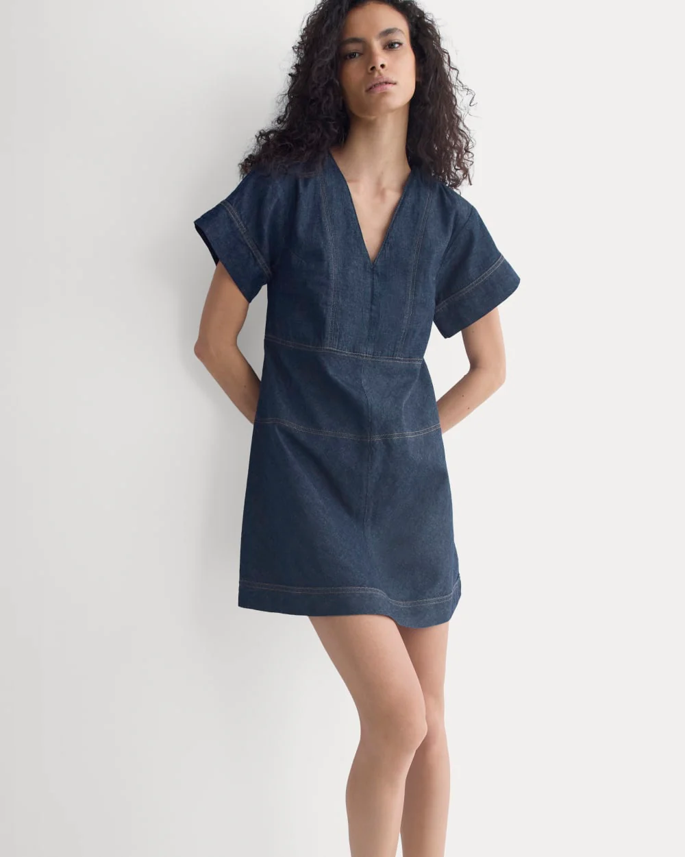 Denim Short-Sleeve Dress | Dark Indigo Rinse