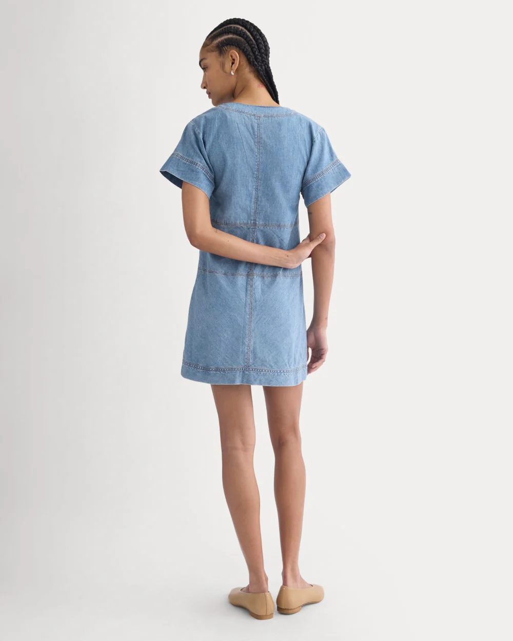 Denim Short-Sleeve Dress | Light Indigo - Image 6