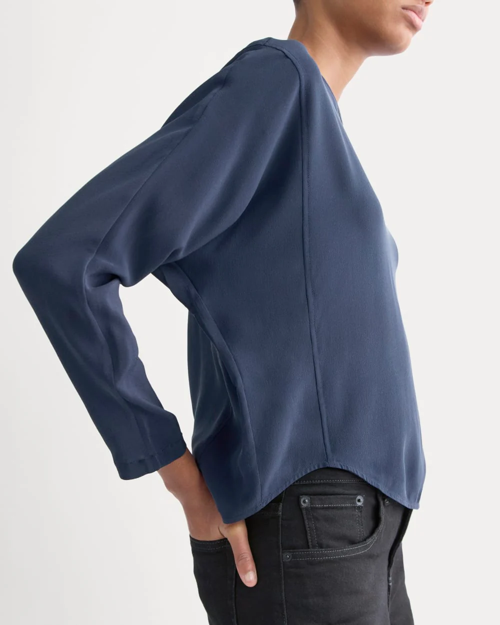 Dolman Top in Washable Silk | Navy - Image 4