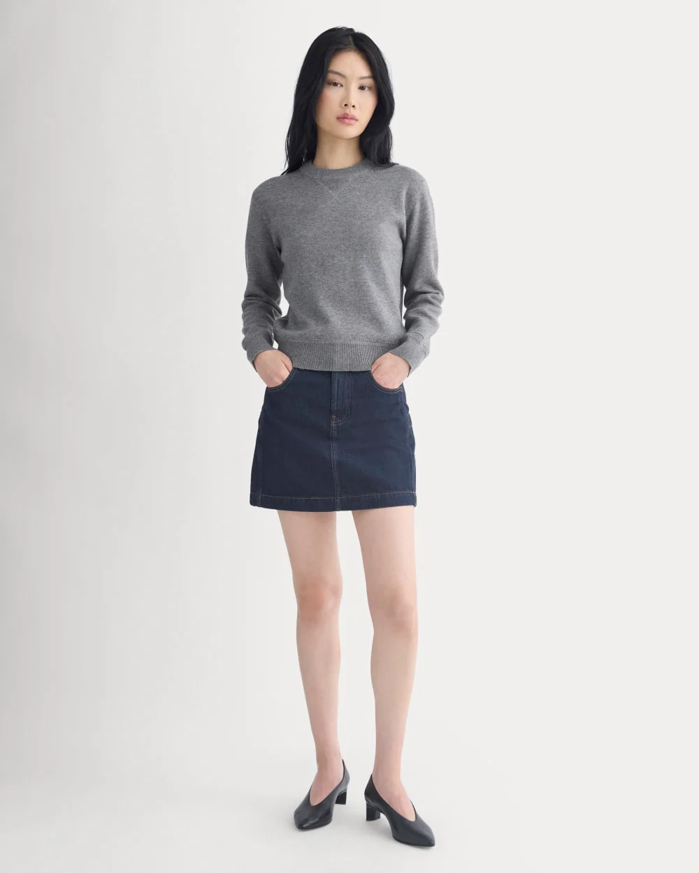Double Knit Crew in Cotton Merino | Mid Grey/Graphite - Image 3