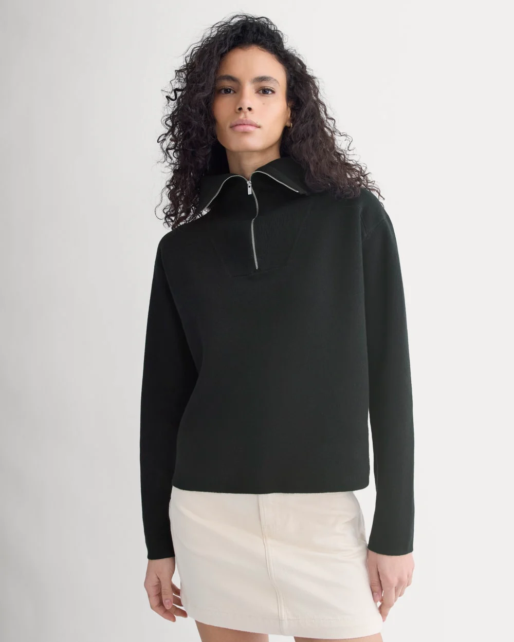 Double Knit Half-Zip in Cotton Merino | Black - Image 3