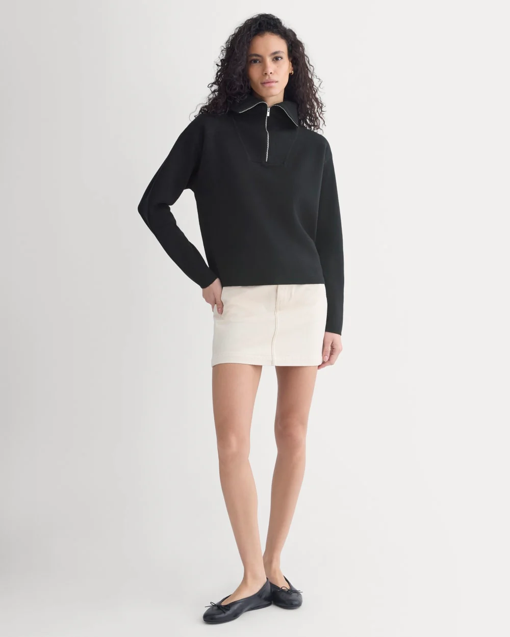Double Knit Half-Zip in Cotton Merino | Black - Image 4