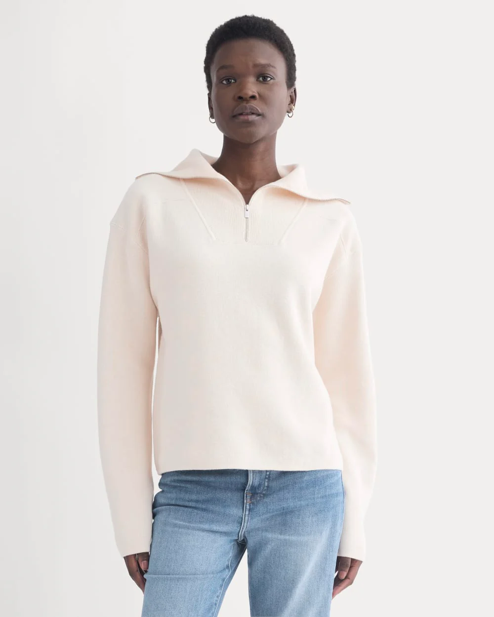 Double Knit Half-Zip in Cotton Merino | Bone/Cream/Sand/Light Camel - Image 3
