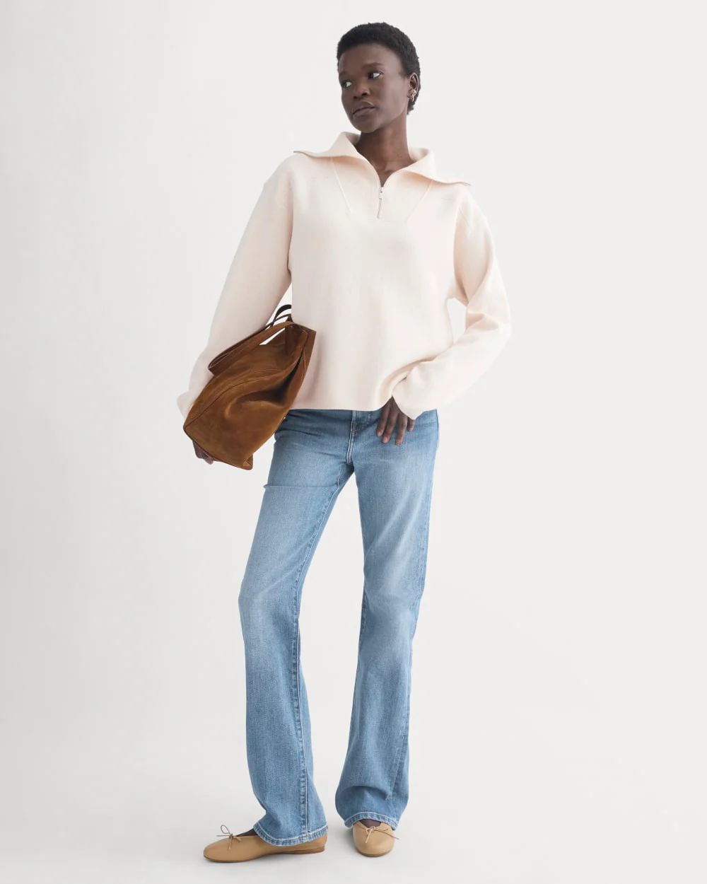 Double Knit Half-Zip in Cotton Merino | Bone/Cream/Sand/Light Camel - Image 4
