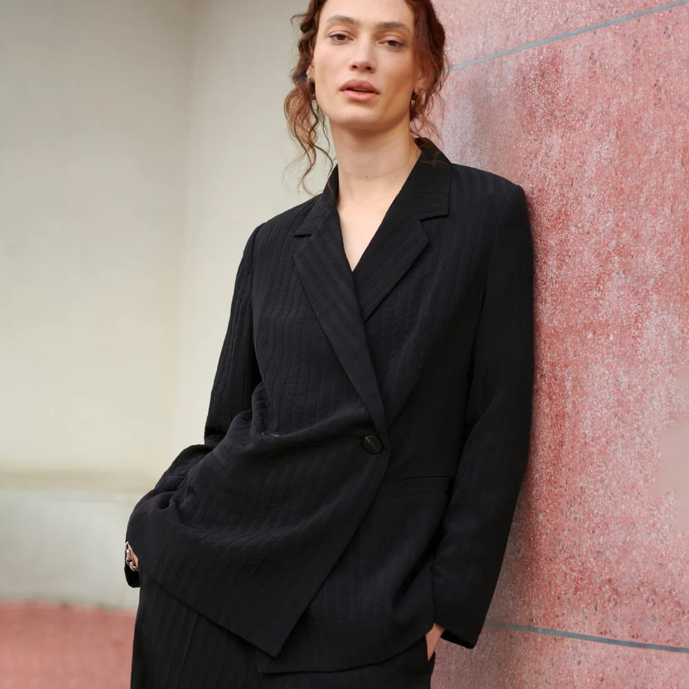 The Drapey City Stripe Blazer | Black - Image 8