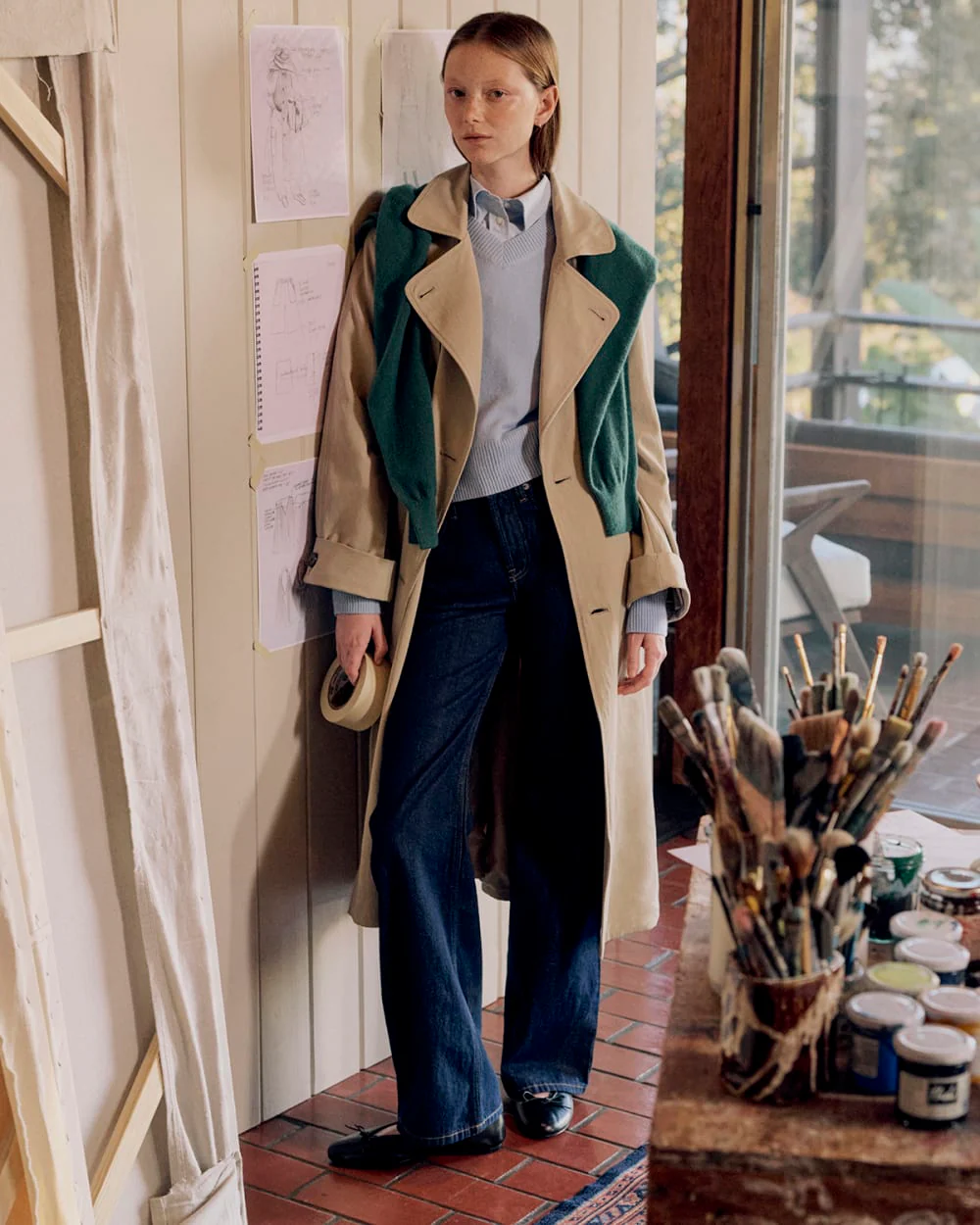 Drapey Twill Trench | Trench Coat Khaki - Image 7