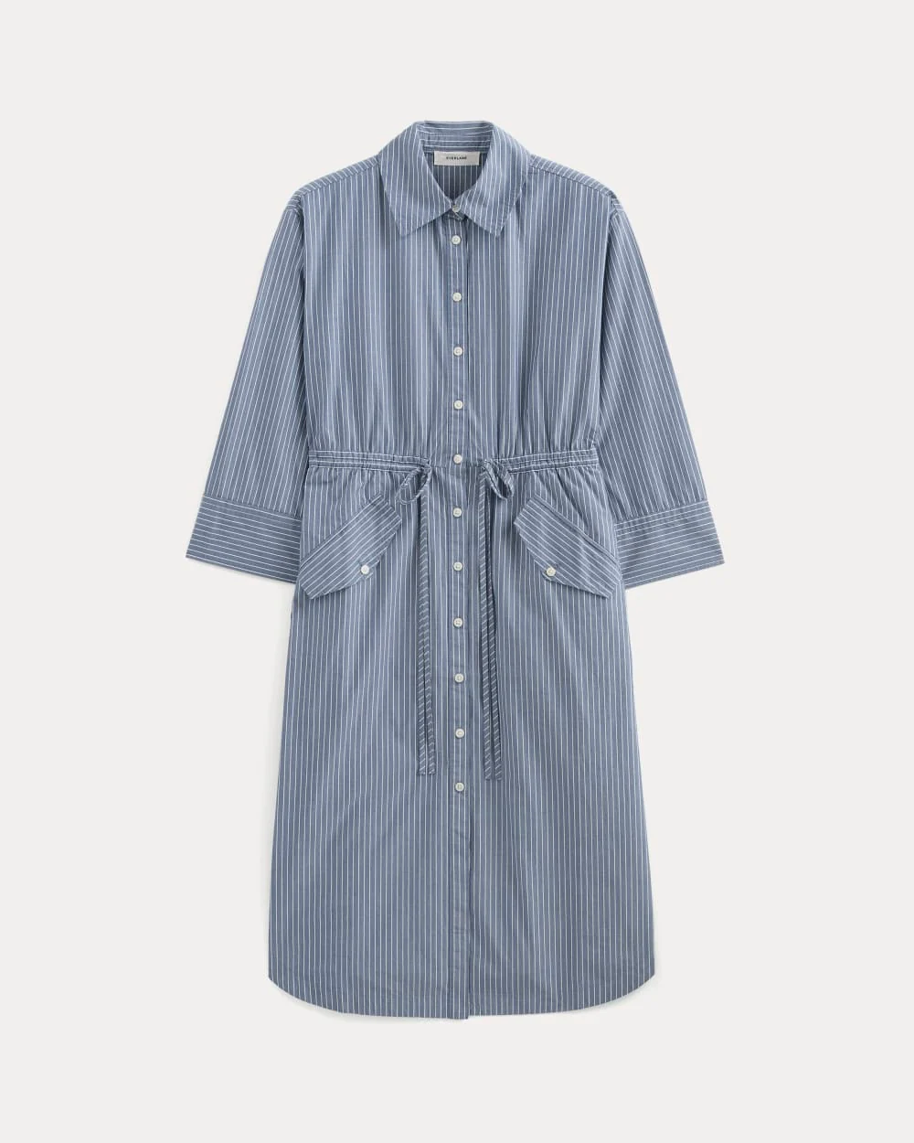 The Drawcord Shirtdress in Ultrasoft Cotton | Mazarine Blue / Optic White - Image 2