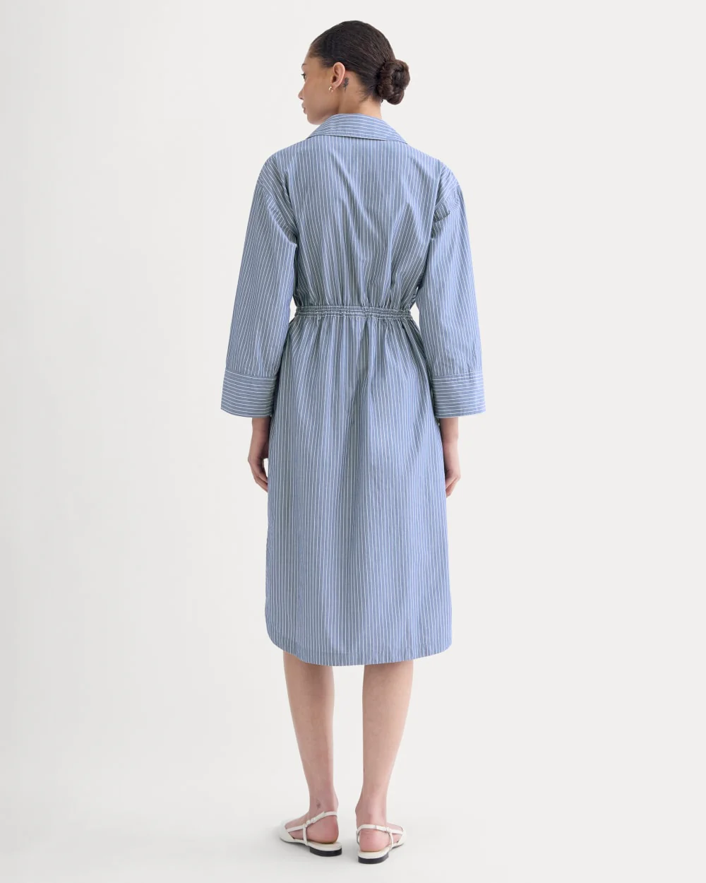 The Drawcord Shirtdress in Ultrasoft Cotton | Mazarine Blue / Optic White - Image 4