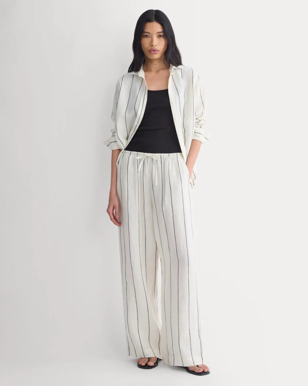 The Drawstring Pant in Linen | Gardenia/Meteorite