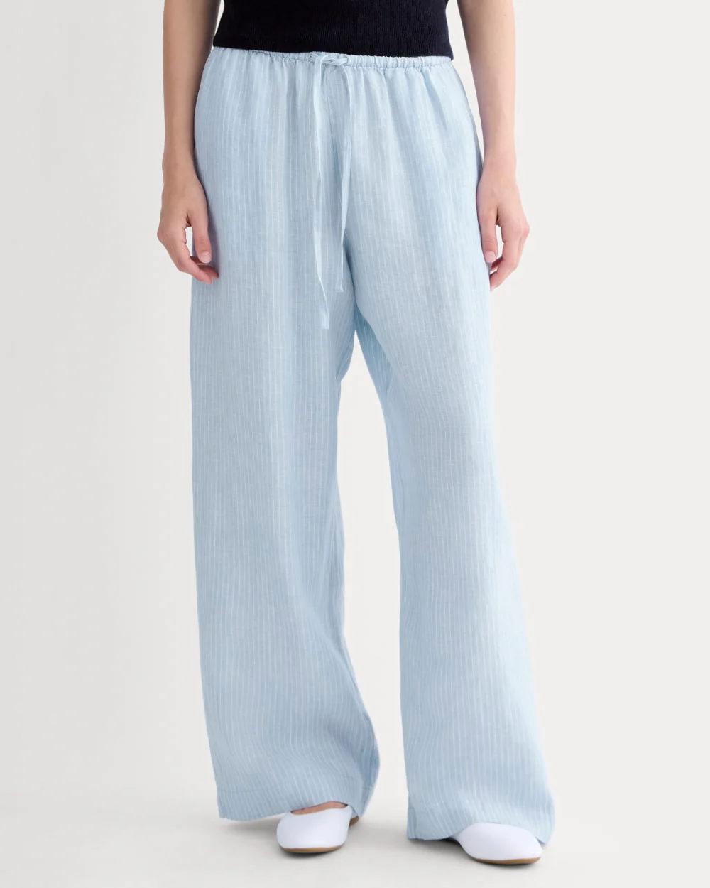 The Drawstring Pant in Linen | Sky Blue / White - Image 4