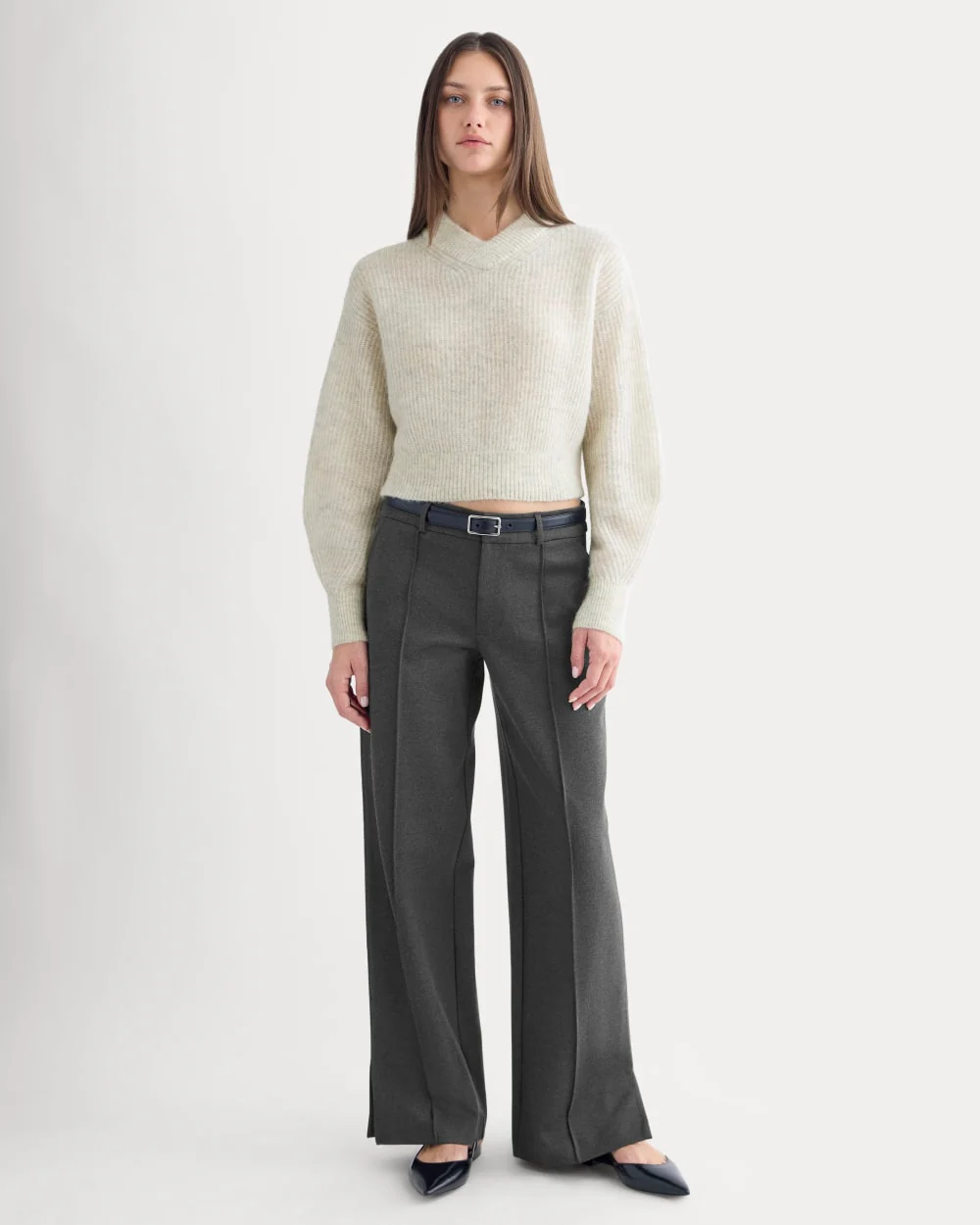 Ponte Wide-Leg Trouser | Heathered Soot