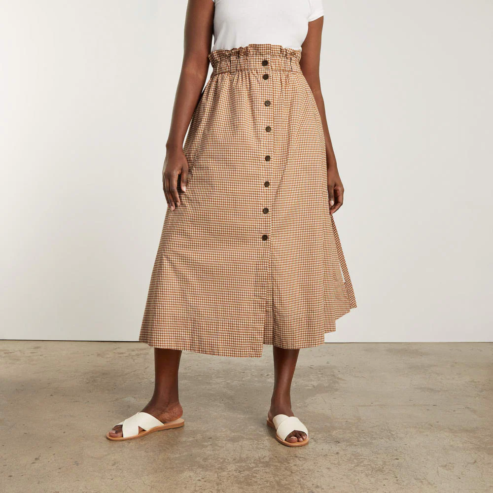 The Easy Button-Front Skirt | Burnt Orange Gingham - Image 2
