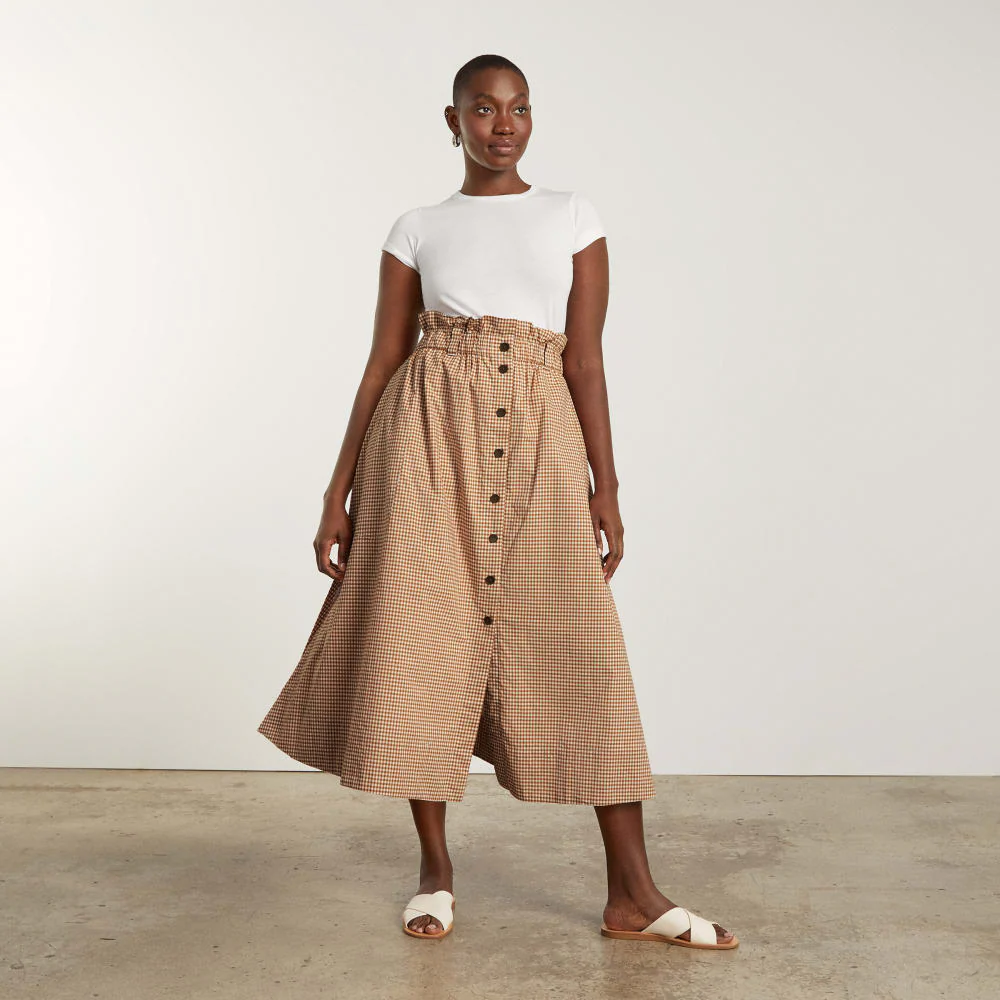 The Easy Button-Front Skirt | Burnt Orange Gingham - Image 3