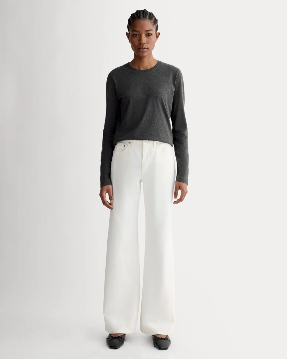 The Slim Long-Sleeve Crew in Essential Cotton | Heathered Soot - Image 3