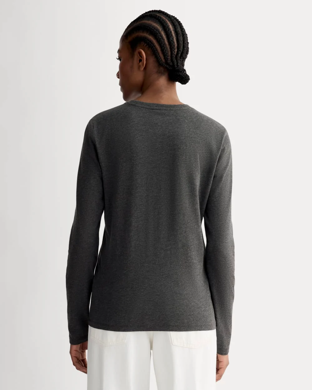 The Slim Long-Sleeve Crew in Essential Cotton | Heathered Soot - Image 4