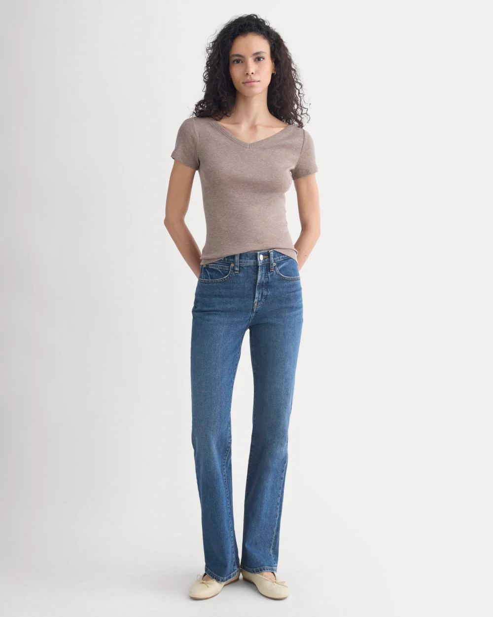 Tissue Short-Sleeve V-Neck Top | Heathered Chocolate Chip - Image 3