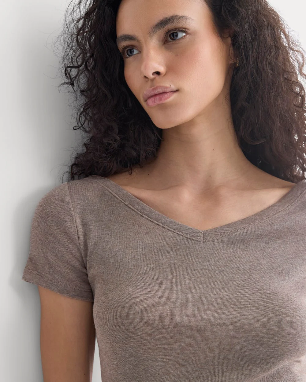 Tissue Short-Sleeve V-Neck Top | Heathered Chocolate Chip - Image 4