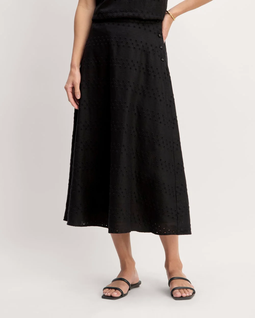 The Linen Eyelet Midi Skirt | Black Eyelet - Image 3