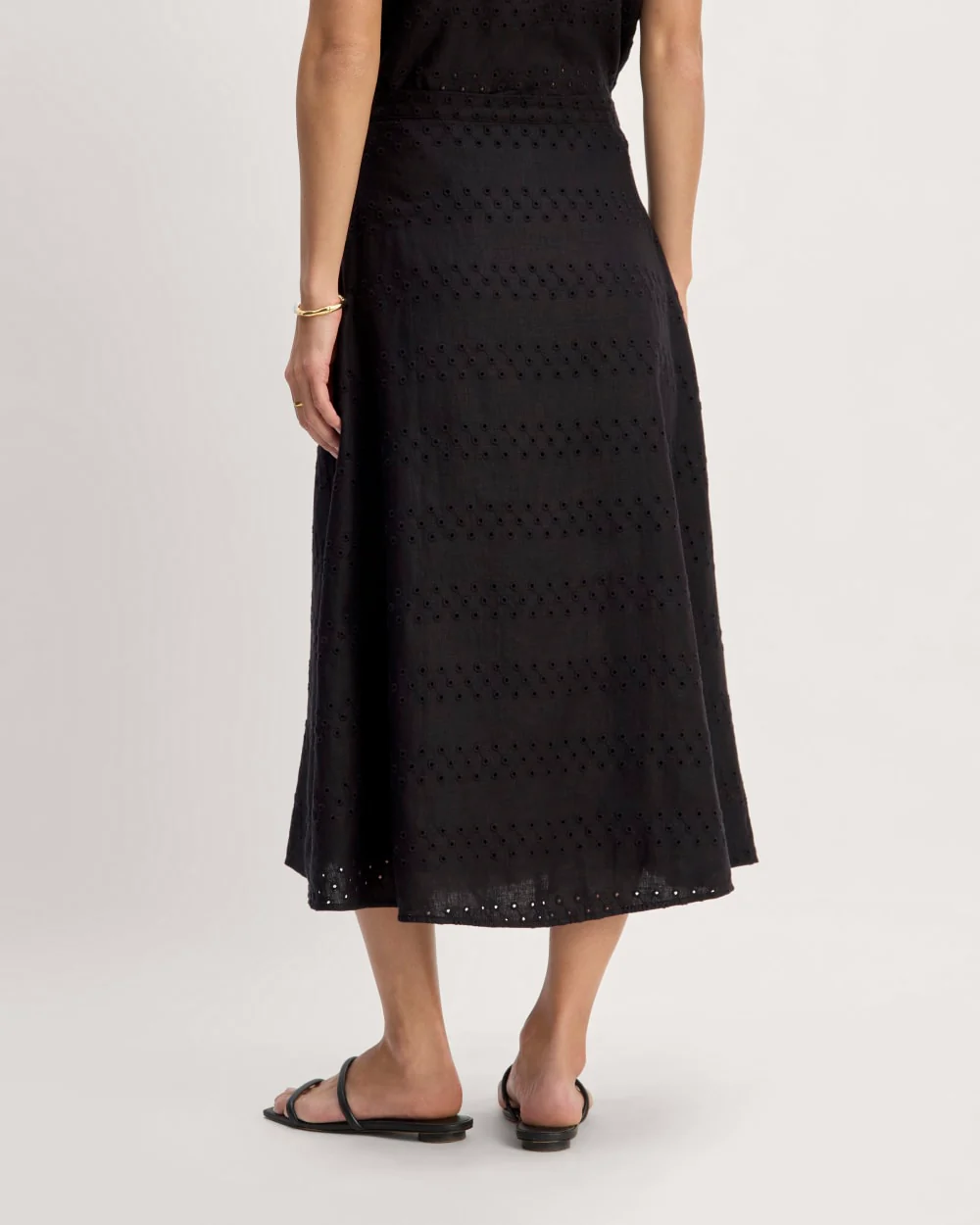 The Linen Eyelet Midi Skirt | Black Eyelet - Image 6