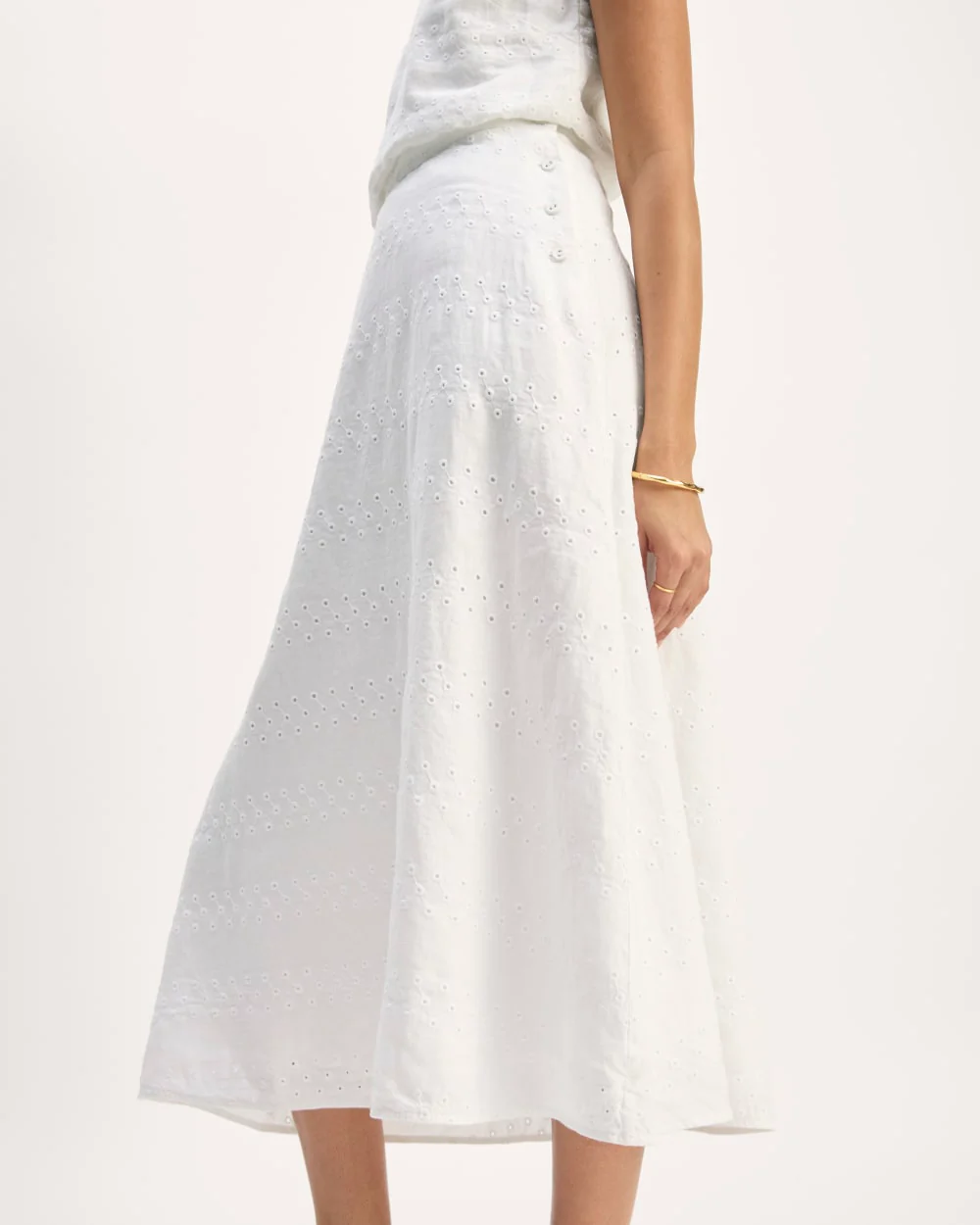 The Linen Eyelet Midi Skirt | White Eyelet - Image 5