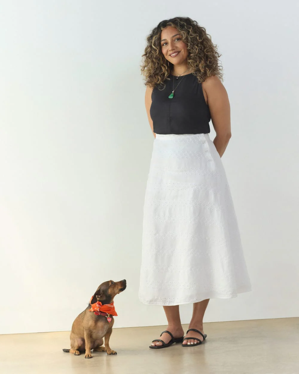 The Linen Eyelet Midi Skirt | White Eyelet - Image 7