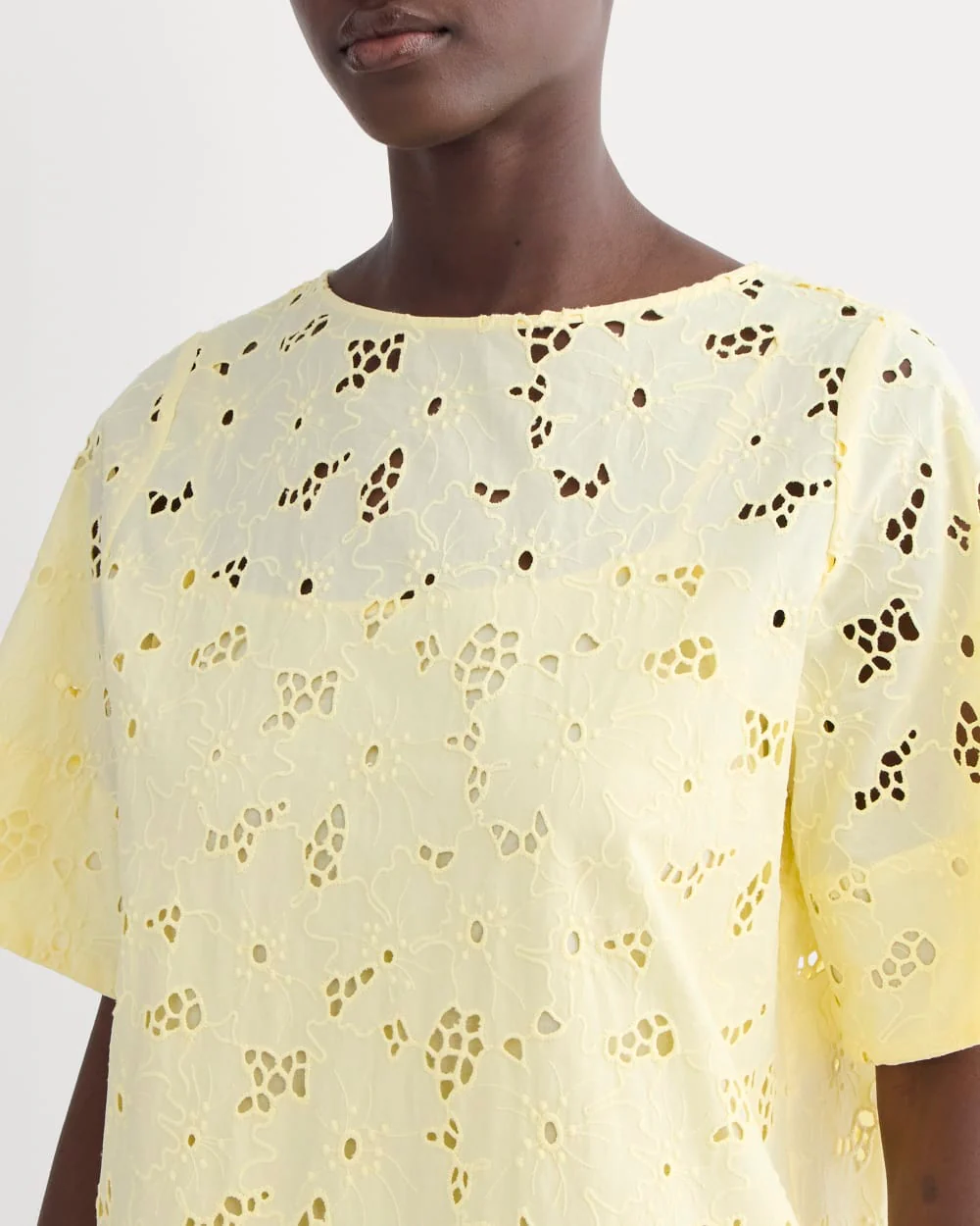 The Eyelet Mini Shift Dress | Light Yellow - Image 3