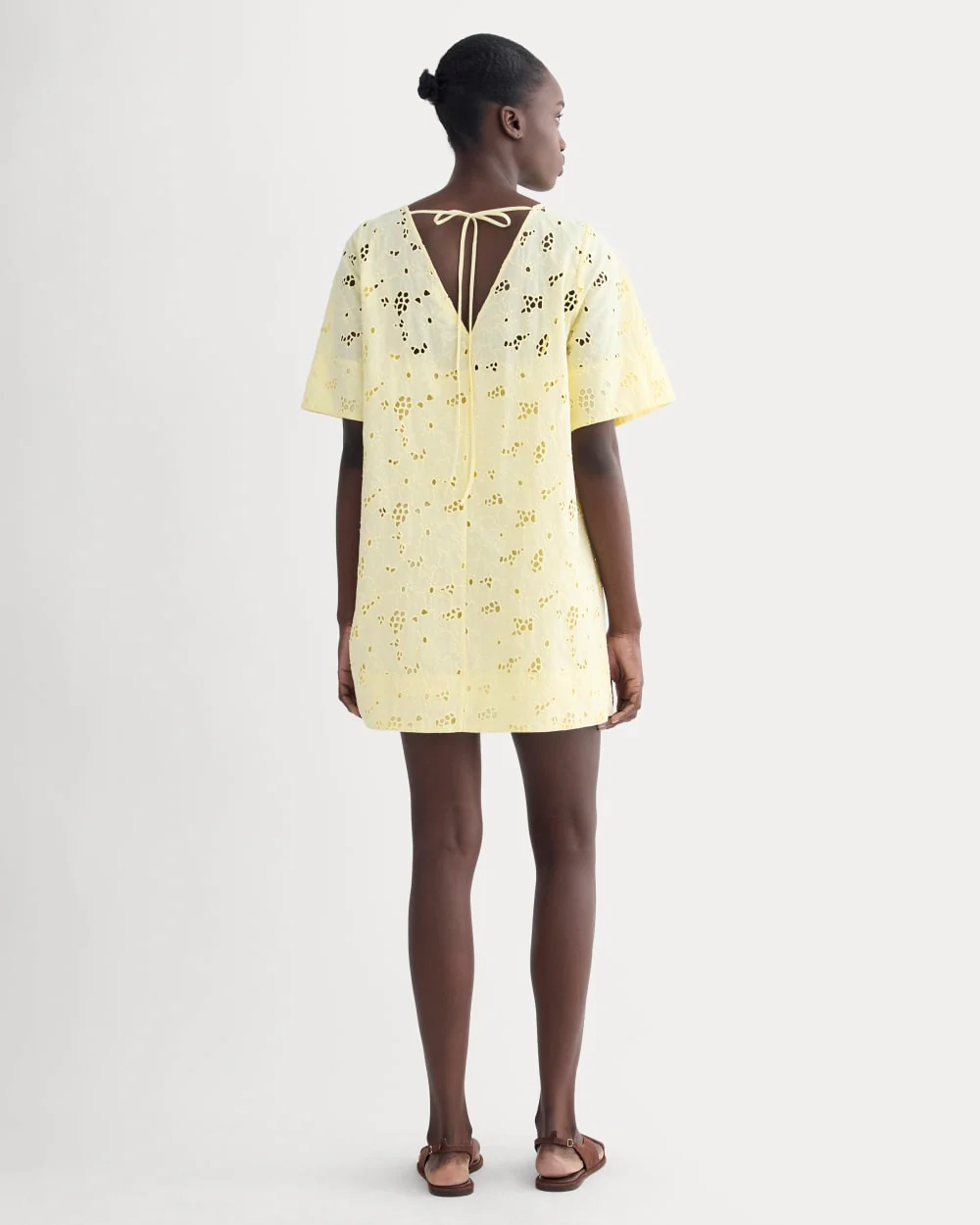 The Eyelet Mini Shift Dress | Light Yellow - Image 4