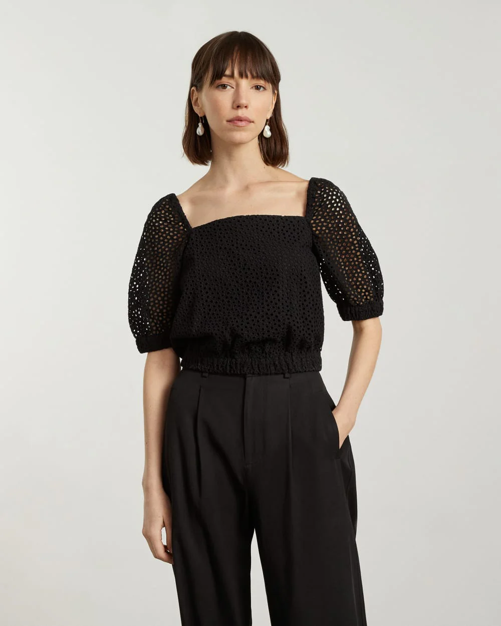 The Eyelet Puff Sleeve Top | Black - Image 3