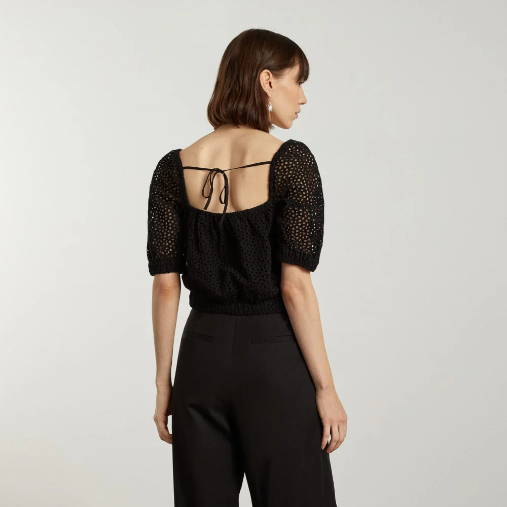 The Eyelet Puff Sleeve Top | Black - Image 4