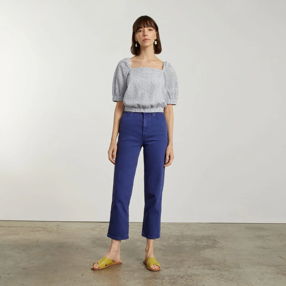 The Eyelet Puff Sleeve Top | Deep Blue / White - Image 7