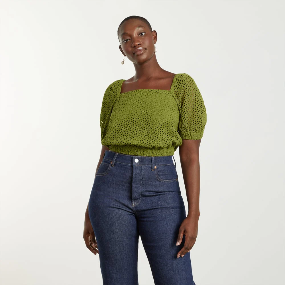 The Eyelet Puff Sleeve Top | Moss - Image 5