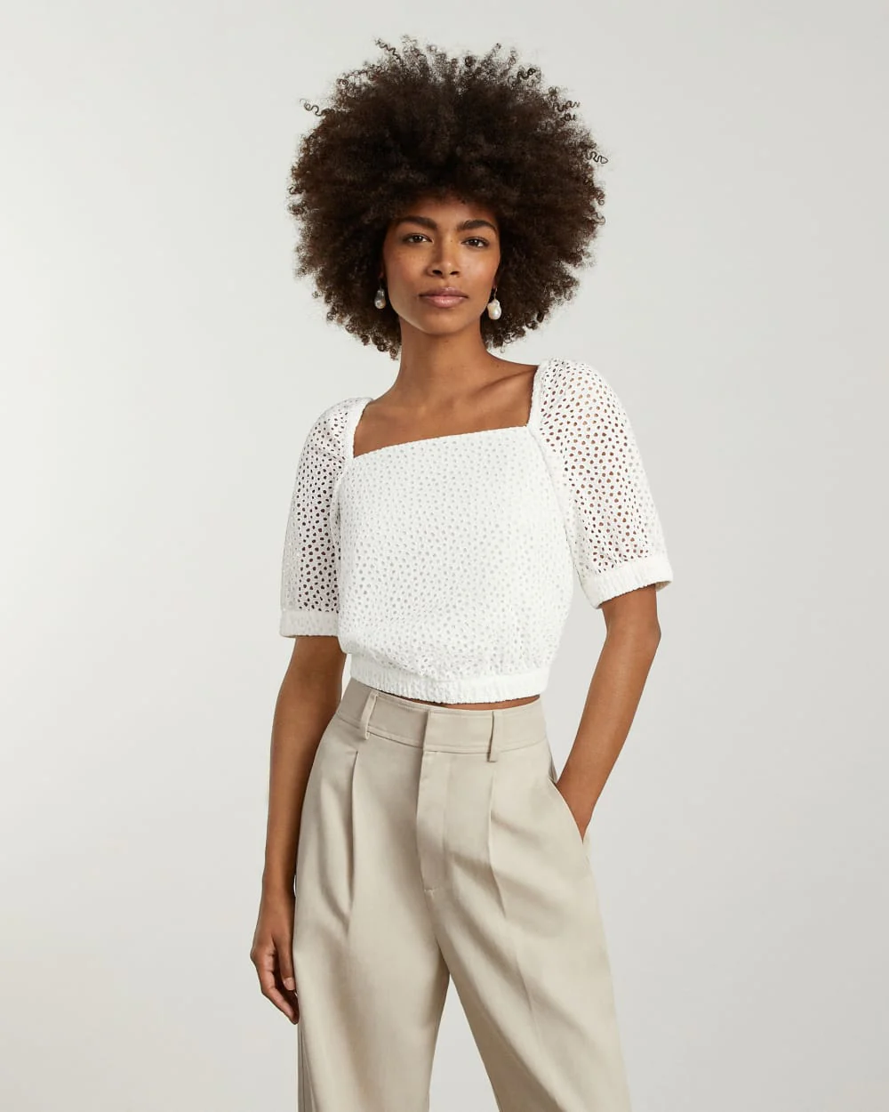 The Eyelet Puff Sleeve Top | White - Image 3