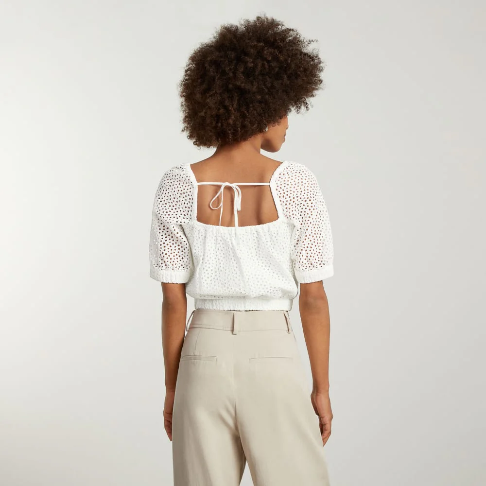 The Eyelet Puff Sleeve Top | White - Image 4