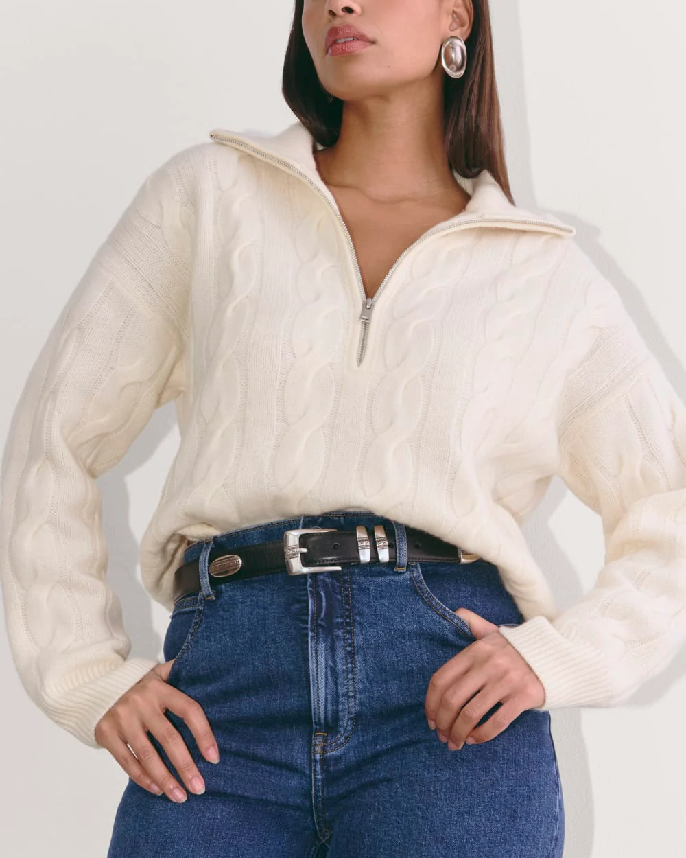 The Cable Half-Zip in Luxe Merino | Bone - Image 5