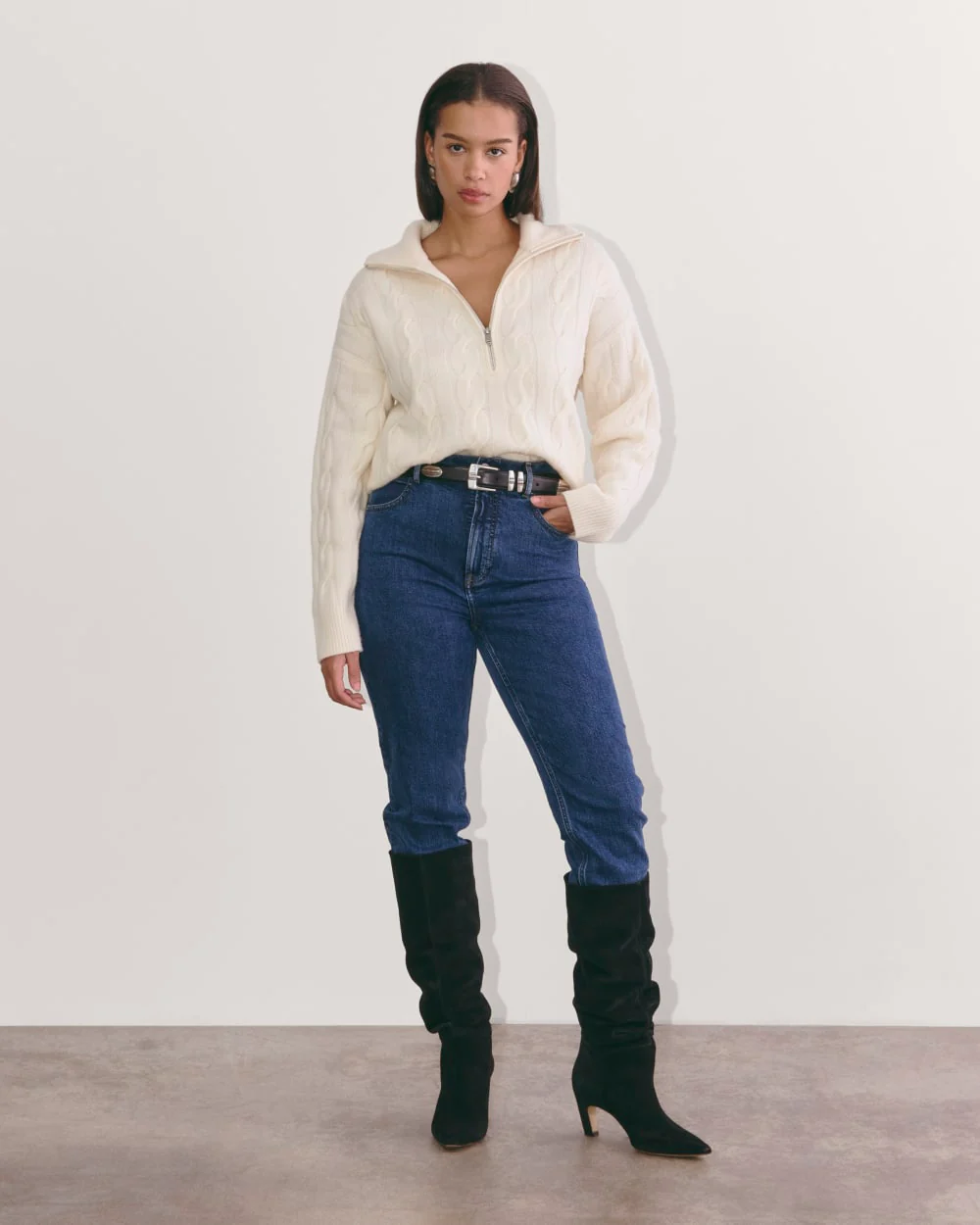 The Cable Half-Zip in Luxe Merino | Bone - Image 6