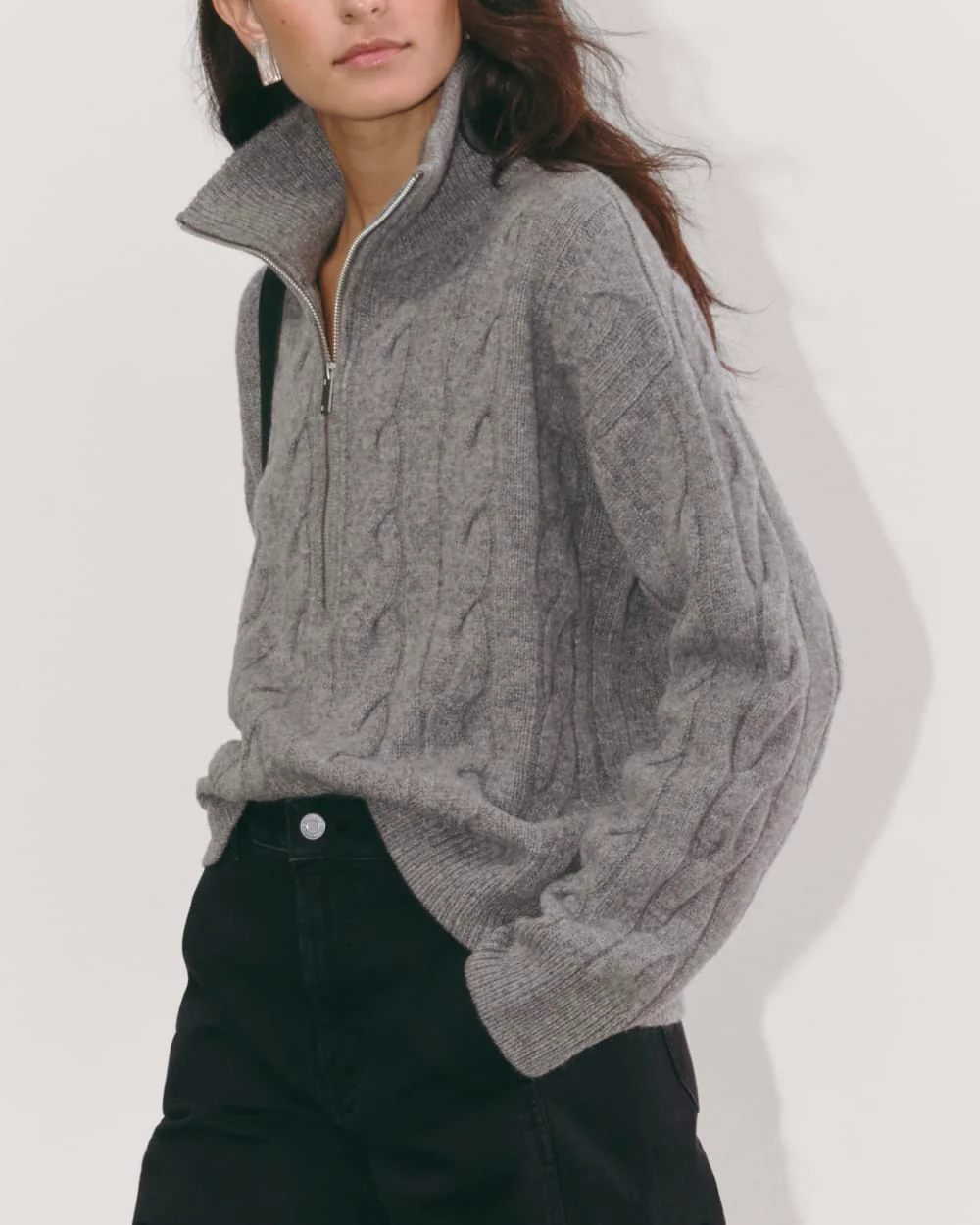 The Cable Half-Zip in Luxe Merino | Heathered Mid-Grey - Image 4