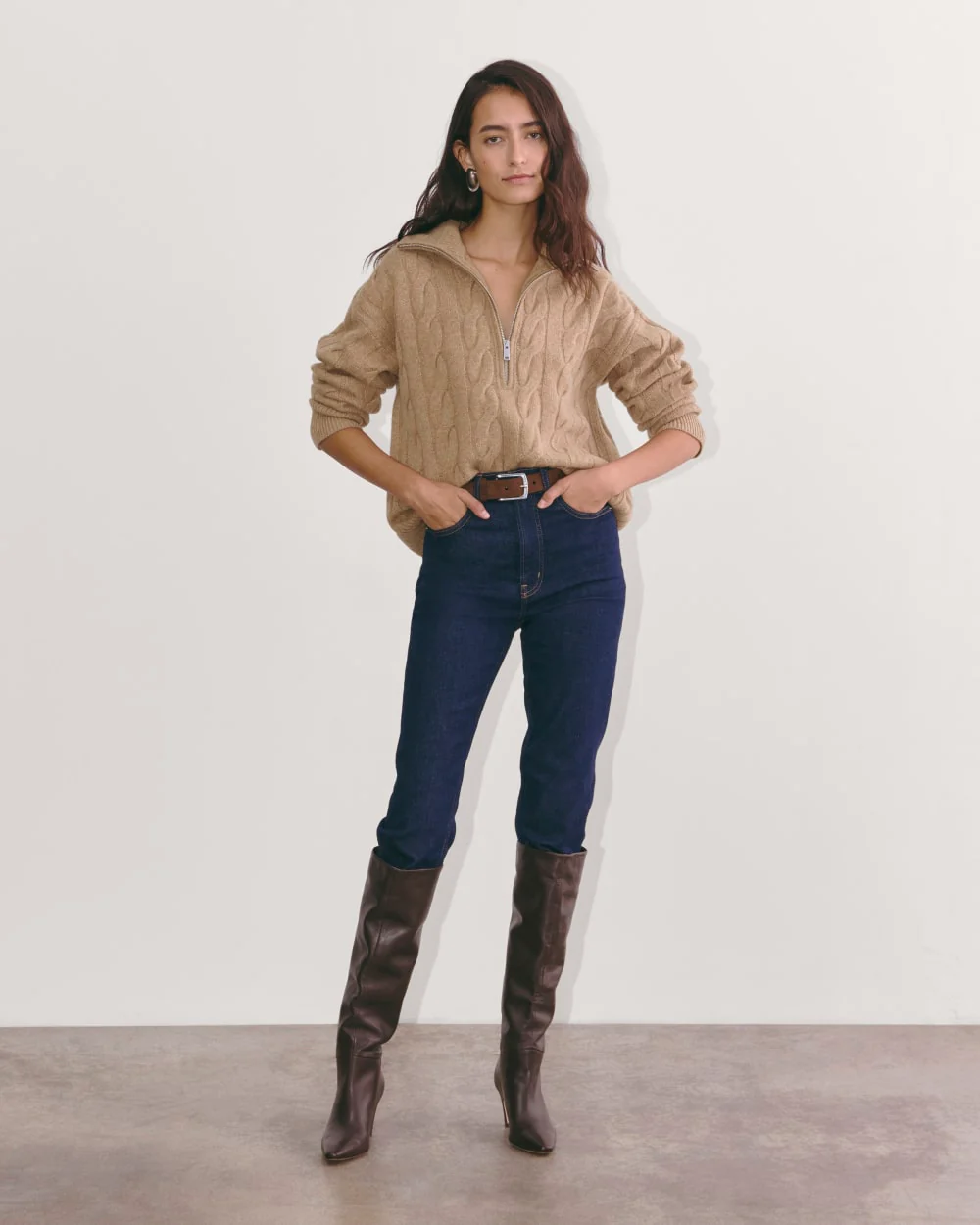 The Cable Half-Zip in Luxe Merino | Oat Melange - Image 4