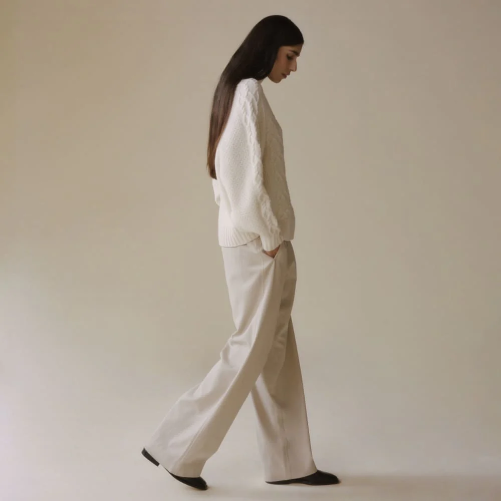 The Felted Merino Cable Sweater | Bone - Image 7