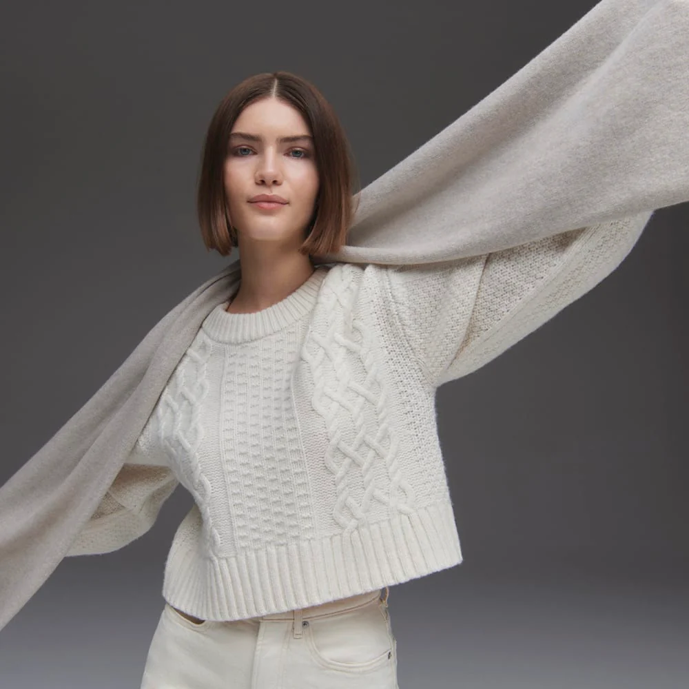 The Felted Merino Cropped Cable Sweater | Bone - Image 3